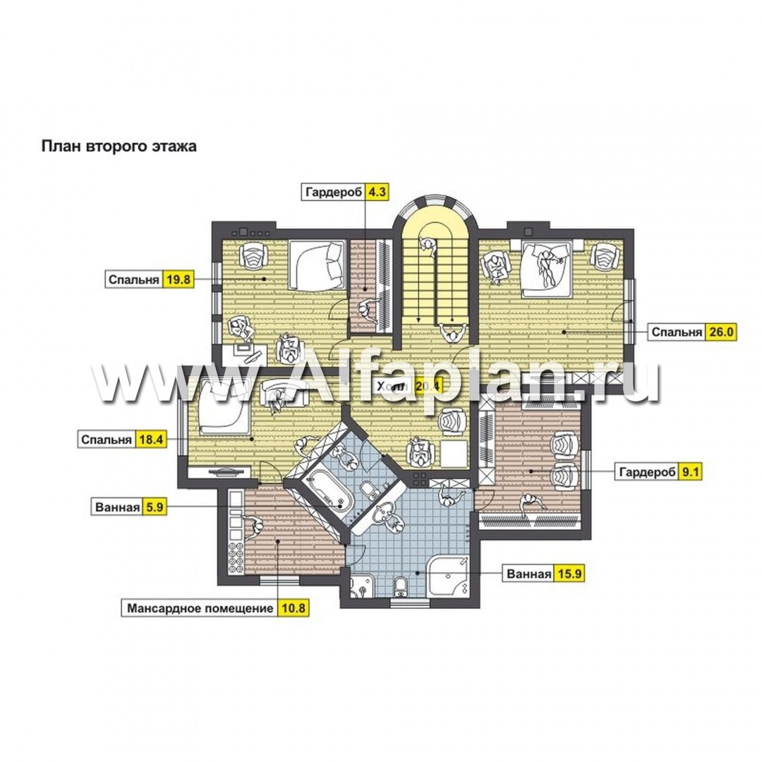Проекты домов Альфаплан - Двуxэтажный дом с комфортной планировкой - план проекта №2