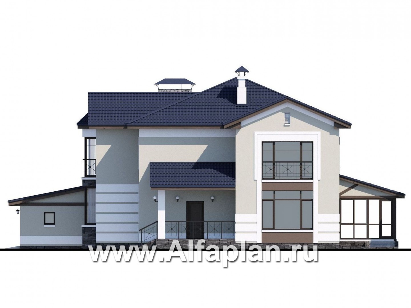 Проекты домов Альфаплан - «Диадема»- респектабельный коттедж с большим гаражом - изображение фасада №2