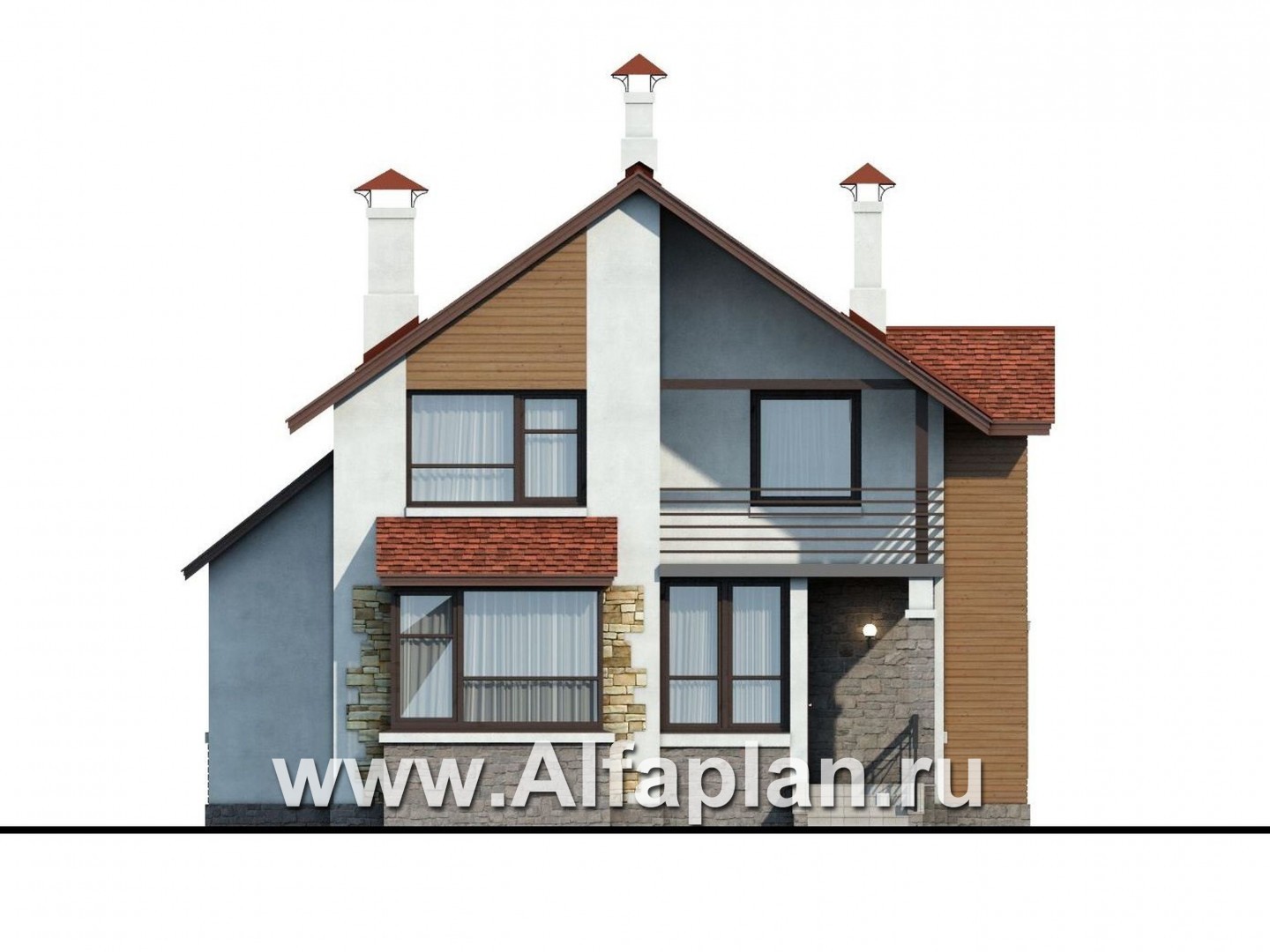Проекты домов Альфаплан - «Новое время» - кирпичный коттедж для семьи с двумя детьми - изображение фасада №1