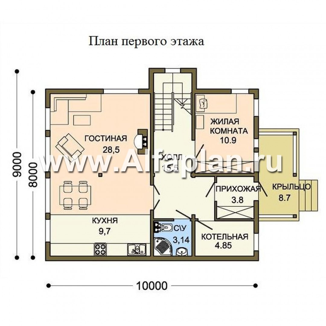 W013 Проект каркасного дома с мансардой, план с кабинетом на 1 эт, в стиле  шале: цена | Купить готовый проект с фото и планировкой