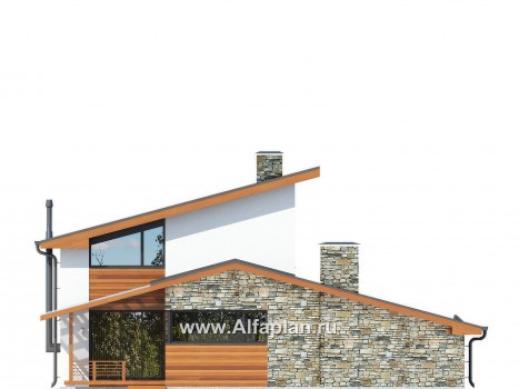 Проекты домов Альфаплан - Современный дом с односкатной кровлей - превью фасада №4