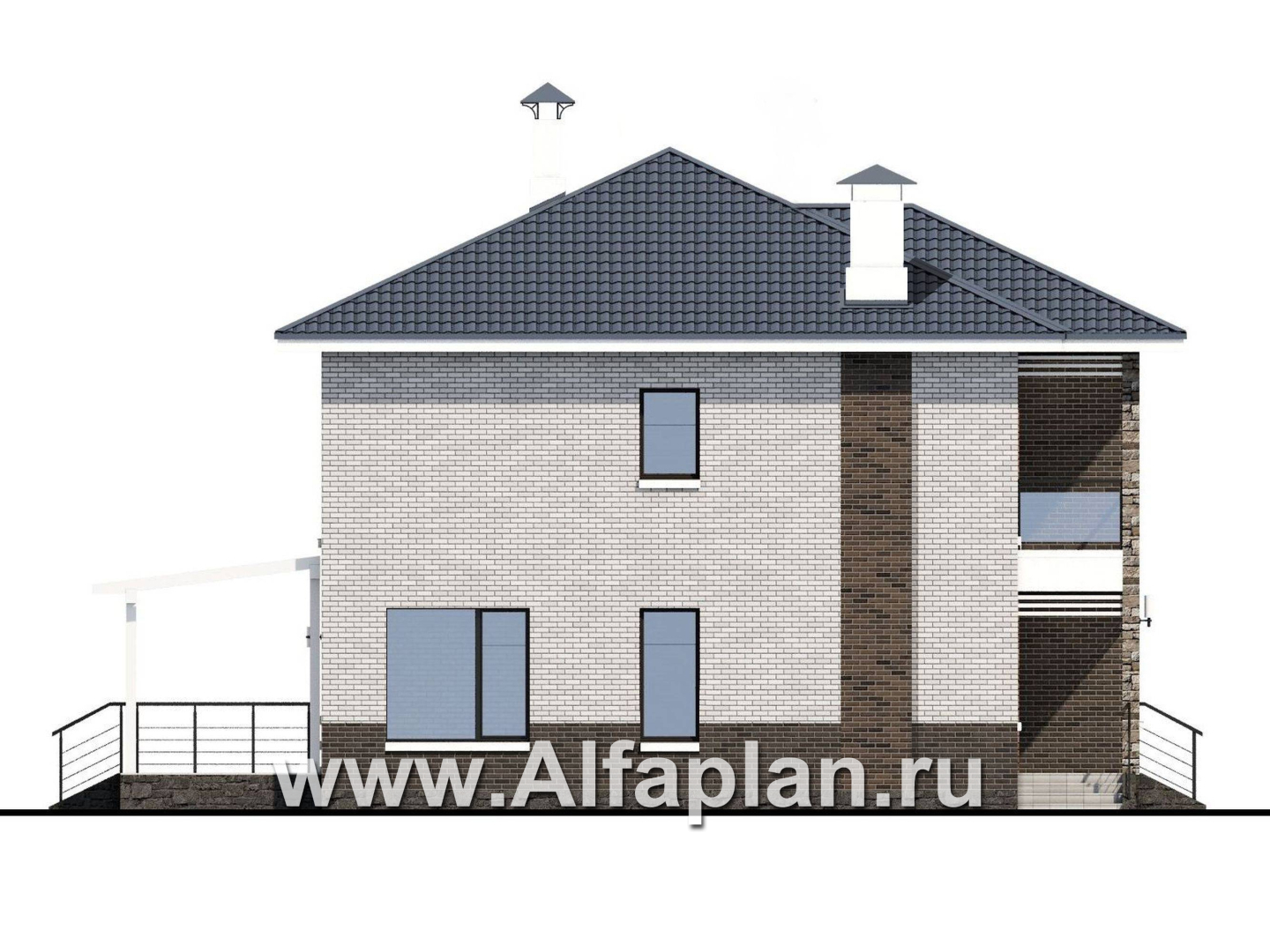 «Золотой закат» - проект двухэтажного дома из газобетона, планировка мастер спальня и терраса на заднем фасаде - фасад дома