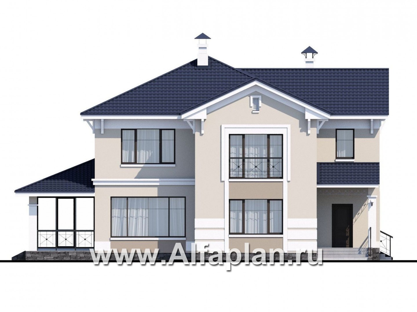 Проекты домов Альфаплан - «Патриций» - комфортабельный коттедж с большой верандой и террасой - изображение фасада №1