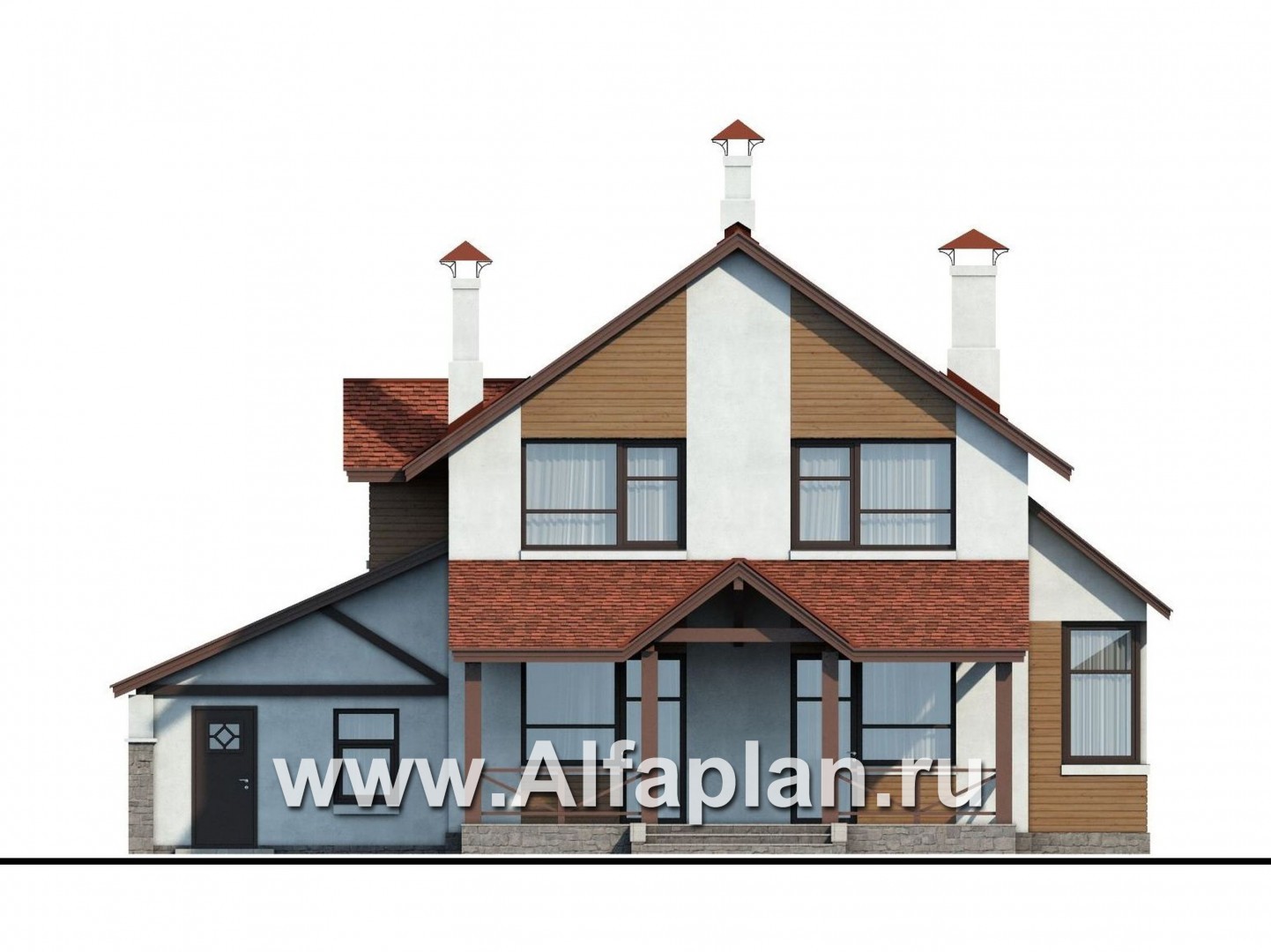 Проекты домов Альфаплан - «Новое время» - коттедж для семьи с двумя детьми - изображение фасада №4