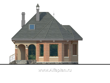 Проекты домов Альфаплан - «Душечка» - проект дома с мансардой, с террасой и вторым светом - превью фасада №1