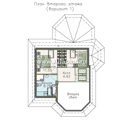 Проекты домов Альфаплан - «Душечка» - проект дома с мансардой, с террасой и вторым светом - превью плана проекта №2
