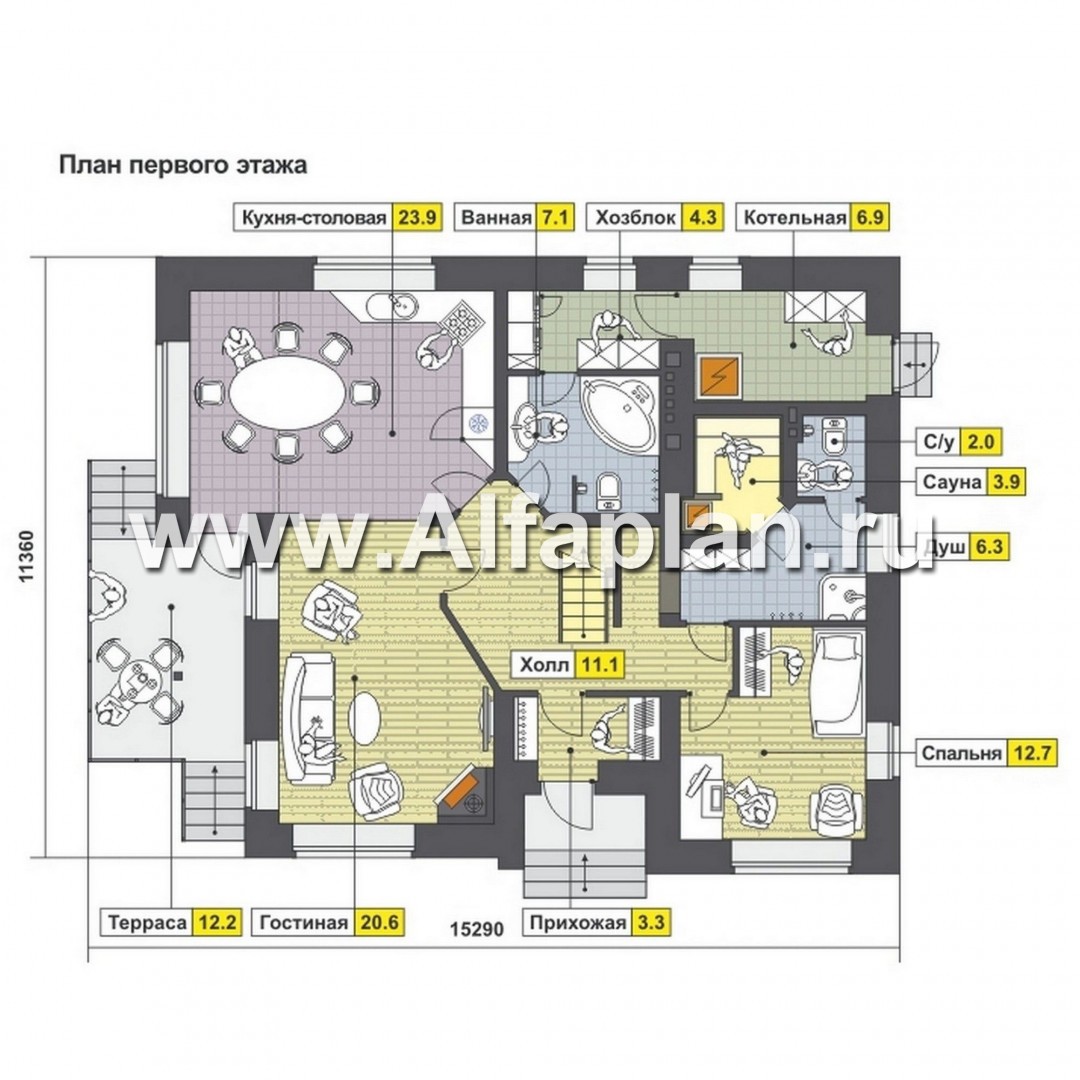 Проекты домов Альфаплан - Современный и рациональный двуxэтажный коттедж - изображение плана проекта №1