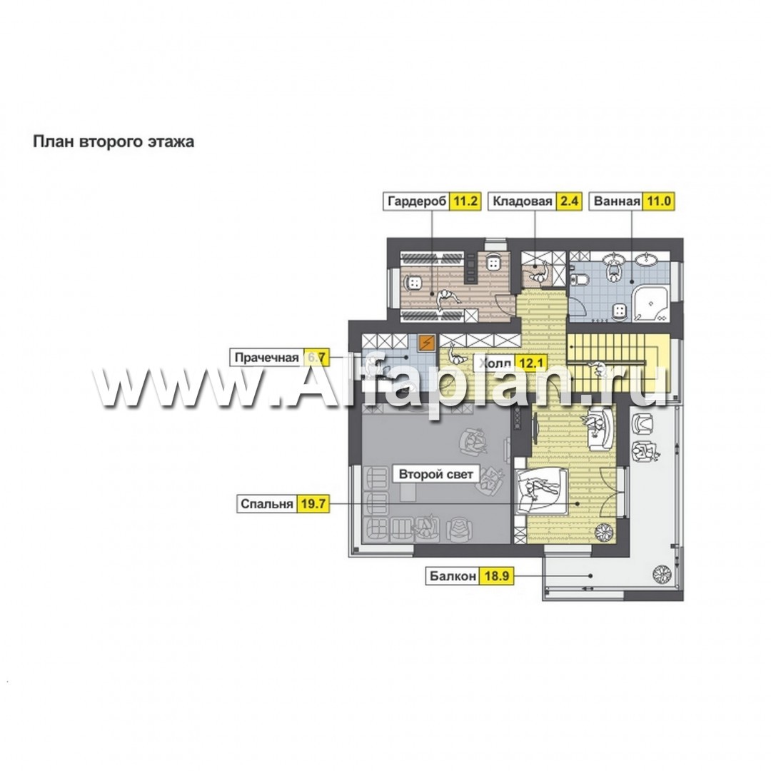 Проекты домов Альфаплан - Современный коттедж с большим гаражом-стоянкой - план проекта №2