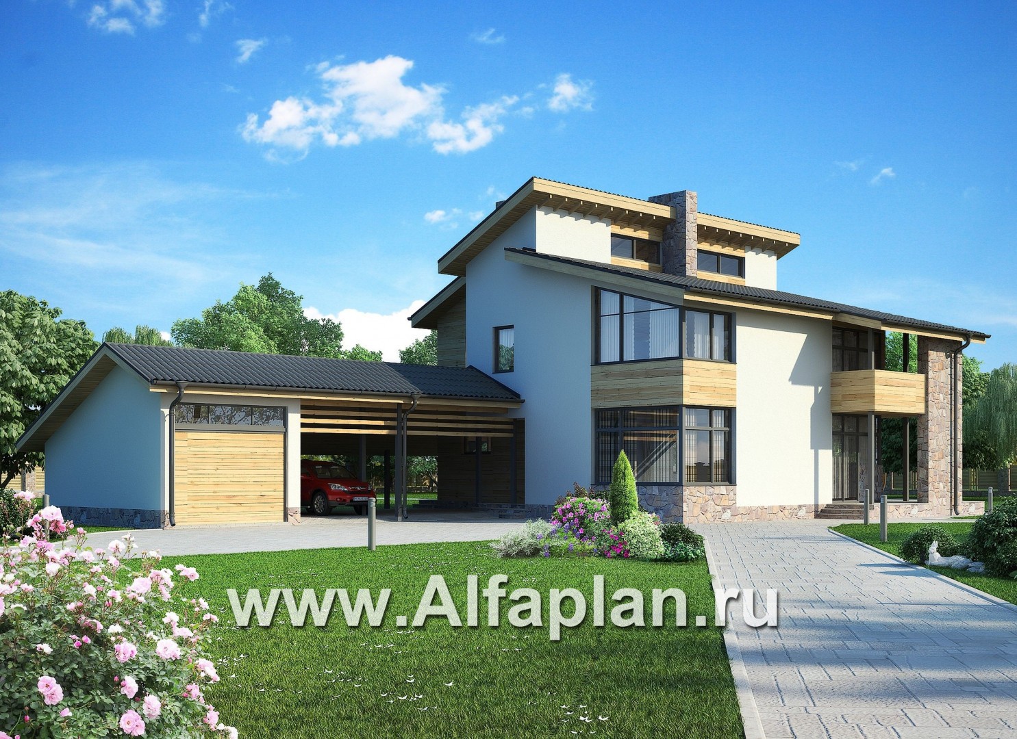 Проекты домов Альфаплан - Современный коттедж с большим гаражом-стоянкой - дополнительное изображение №9