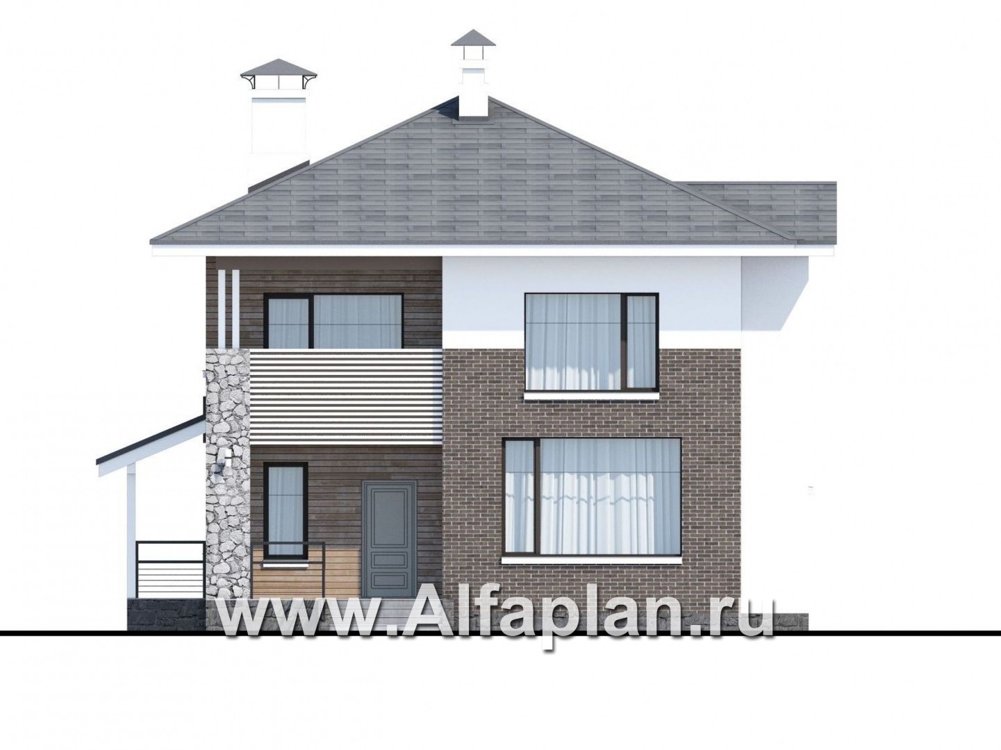 Проекты домов Альфаплан - «Сектор счастья» - стильный и компактный дом для большой семьи - изображение фасада №1