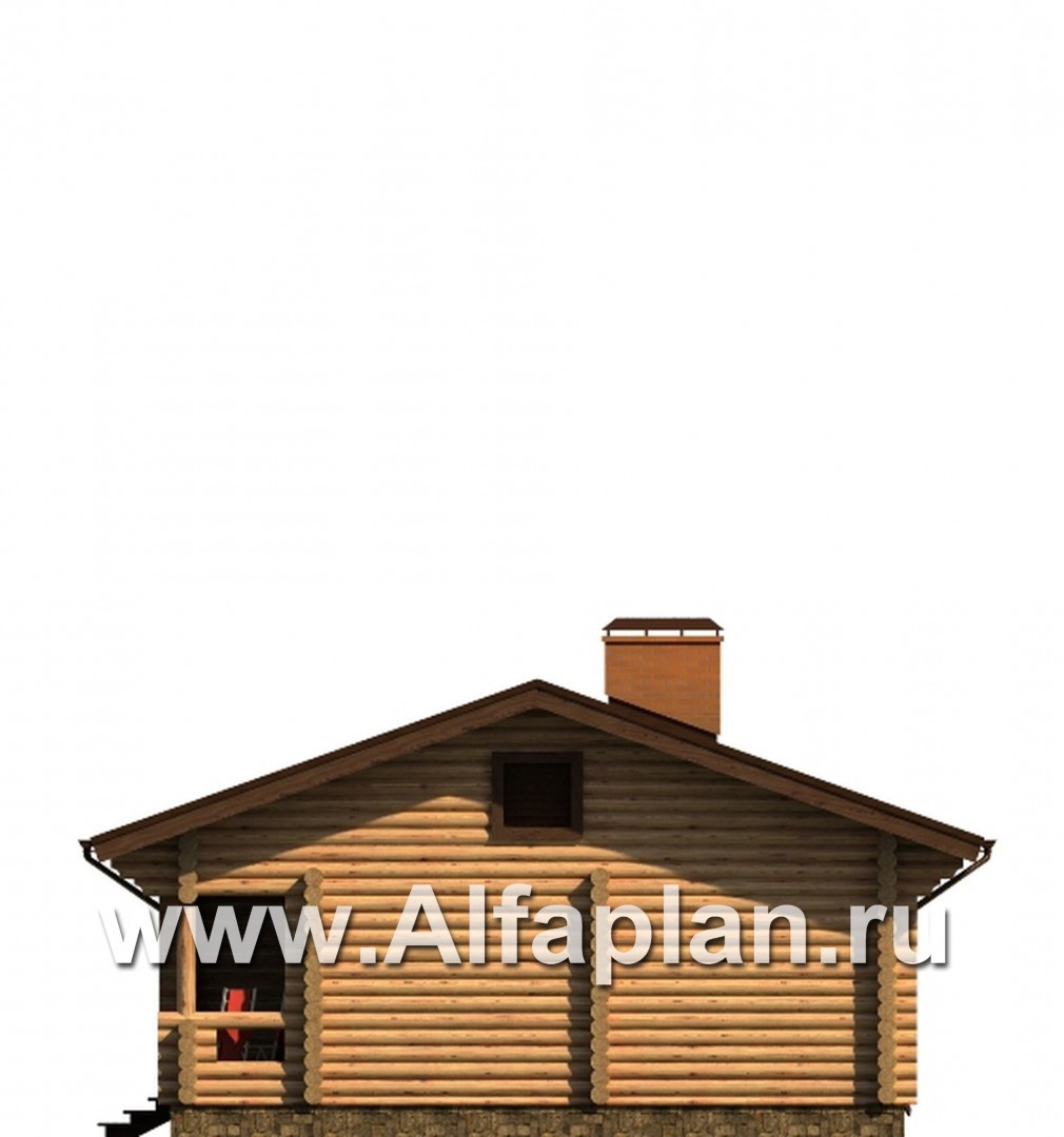 Проекты домов Альфаплан - Проект одноэтажного дома, из бревен, дача, дом для отдыха - изображение фасада №2