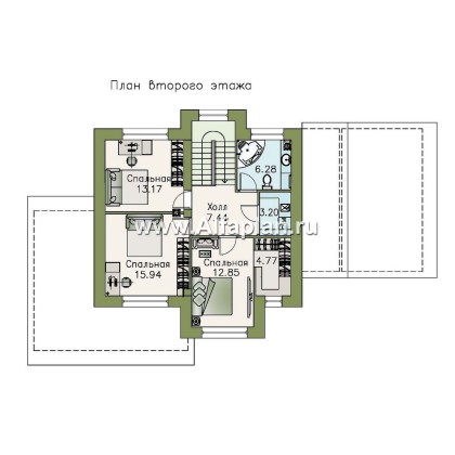 Проекты домов Альфаплан - 792В - «Стимул» - проект стильного двухэтажного дома с гаражом-навесом - превью плана проекта №2