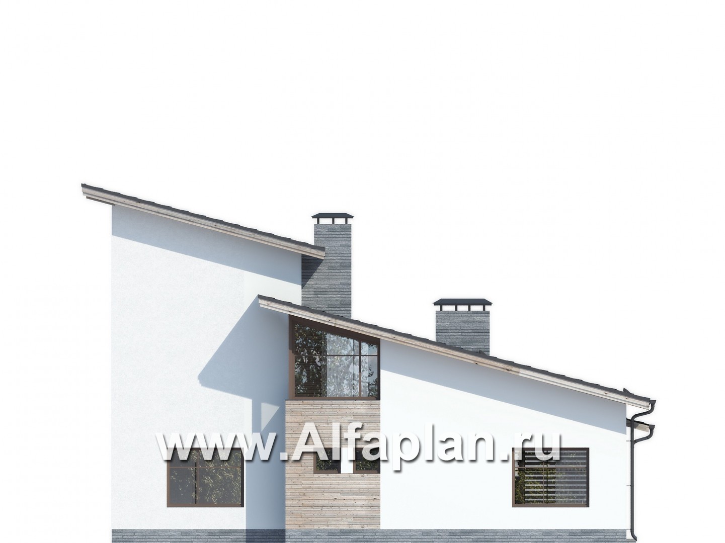 Проекты домов Альфаплан - Оригинальный коттедж с односкатной кровлей - изображение фасада №2