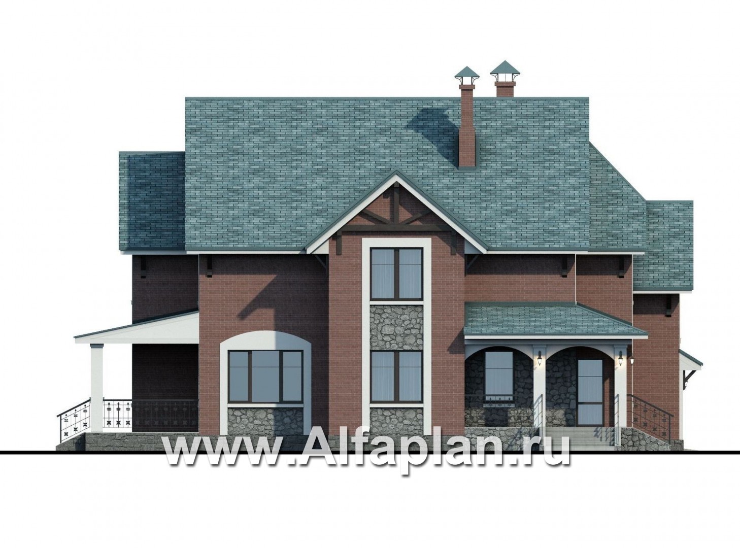 Проекты домов Альфаплан - «Кленовый лист»- комфортный дом с гаражом и бильярдной - изображение фасада №3
