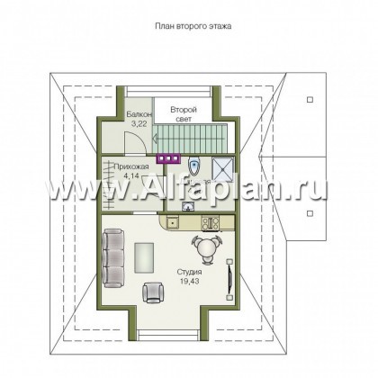 Проекты домов Альфаплан - Гараж со студией в  мансарде - превью плана проекта №2