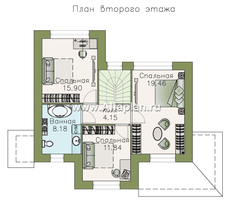 Проекты домов Альфаплан - «Невский стиль» - удобный и красивый двухэтажный дом - превью плана проекта №2