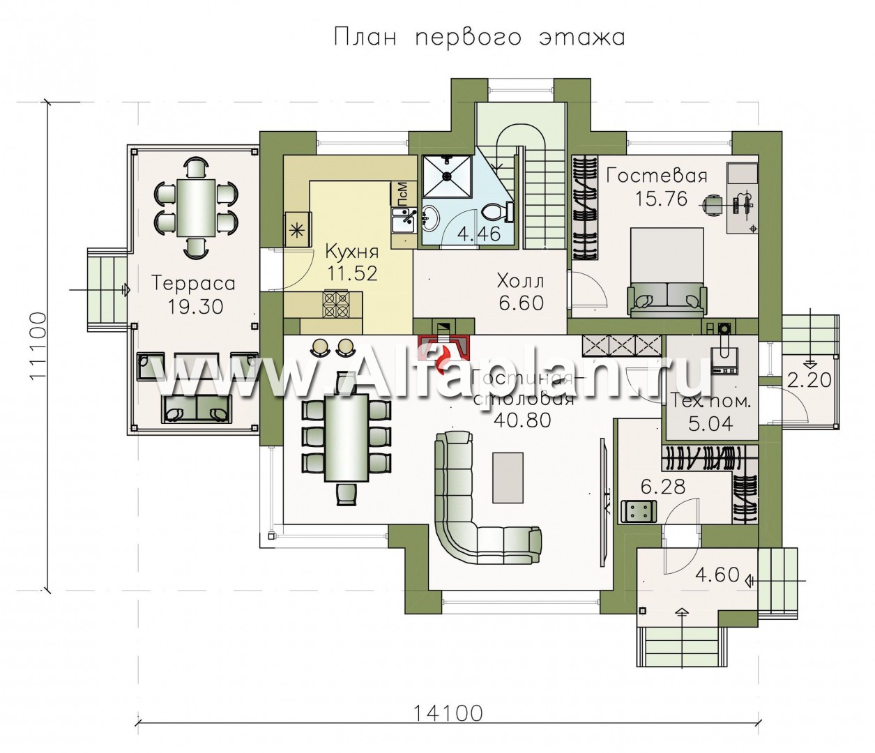 Проекты домов Альфаплан - «Клипер» - комфортный палн дома, двускатная крыша - план проекта №1