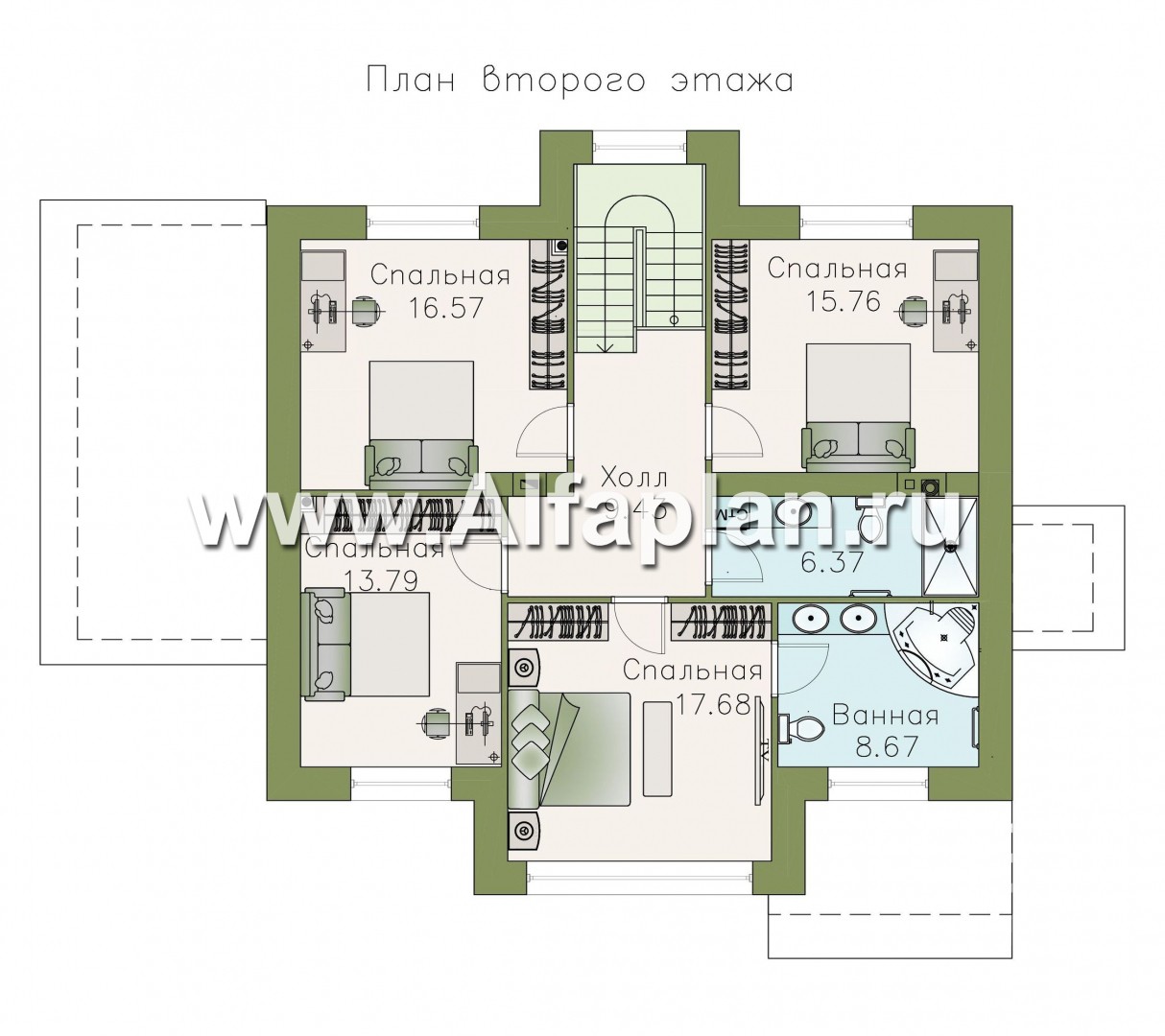 Проекты домов Альфаплан - «Клипер» - комфортный план дома, двускатная крыша - изображение плана проекта №2