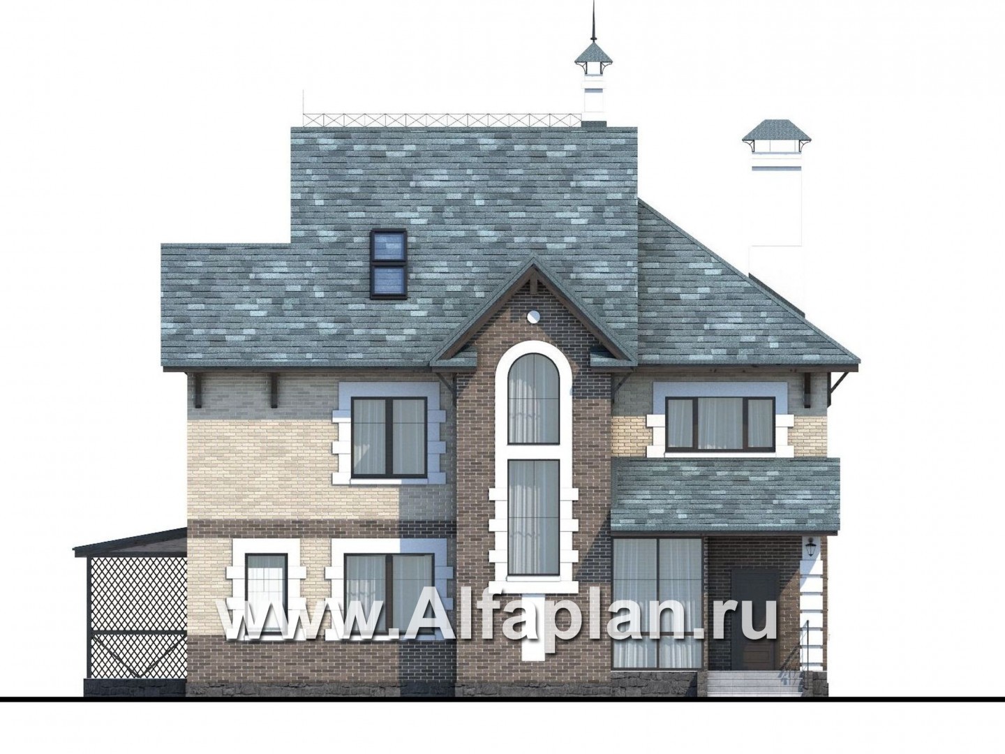 Проекты домов Альфаплан - «Северная регата» - коттедж с большой террасой и кинозалом - изображение фасада №1