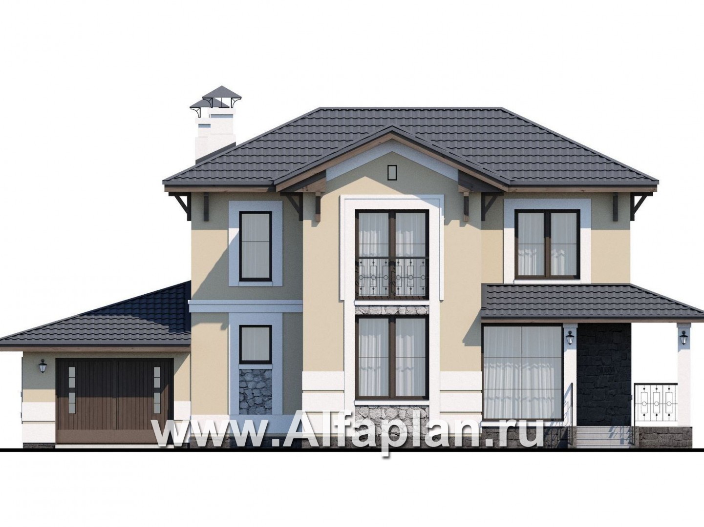 Проекты домов Альфаплан - «Невский стиль» - удобный и красивый двухэтажный дом с гаражом - изображение фасада №1