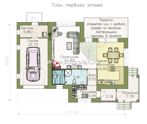 «Невский стиль» - проект двухэтажного дома из кирпича, с гаражом на 1 авто, в стиле эклектика - превью план дома