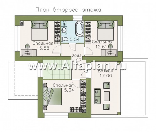 «Фабула» - проект двухэтажного дома с террасой и балконом, в скандинавском стиле - превью план дома