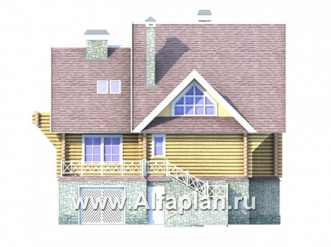 Проекты домов Альфаплан - Бревенчатый дом с высоким цоколем - превью фасада №3