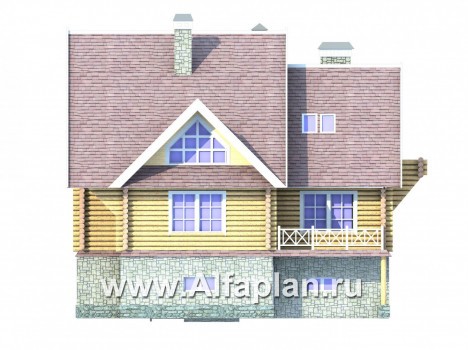 Проекты домов Альфаплан - Бревенчатый дом с высоким цоколем - превью фасада №4