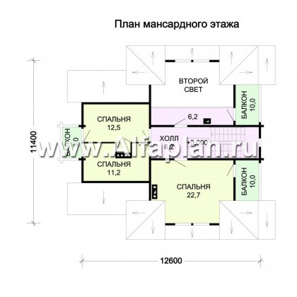 Проект дома с мансардой из бревен, с цокольным этажом, гараж и сауна   цоколе - превью план дома