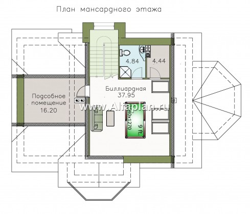 «Ясная поляна» - проект двухэтажного дома, планировка со спальней и кабинетом на 1 эт, с эркером - превью план дома