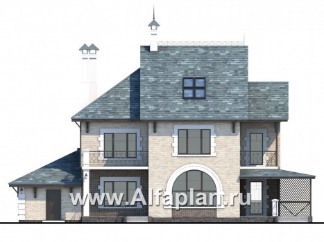 Проекты домов Альфаплан - «Северная регата» - коттедж с большой террасой, гаражом и кинозалом. - превью фасада №4