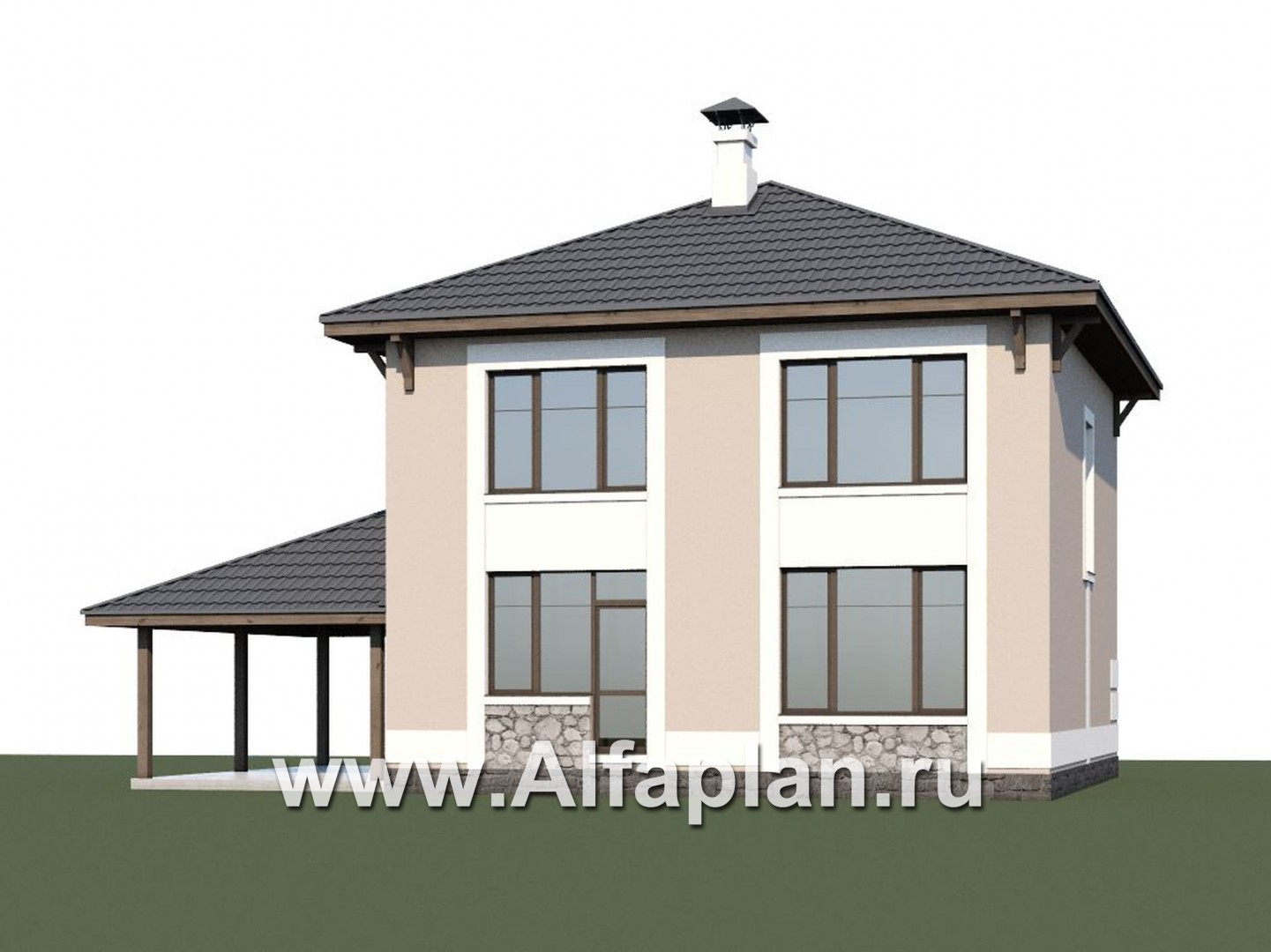 Проекты домов Альфаплан - Кирпичный дом «Собственный рай» с навесом для машины - дополнительное изображение №2