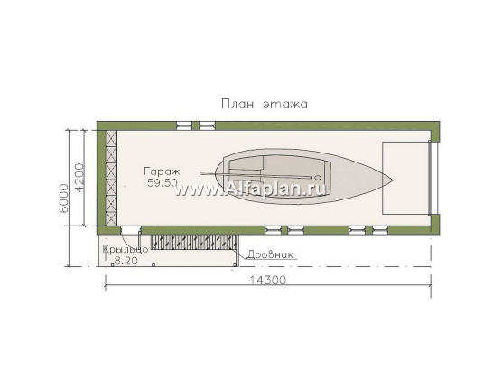 Проекты домов Альфаплан - Длинный гараж на 2 места или эллинг для катера - превью плана проекта №1