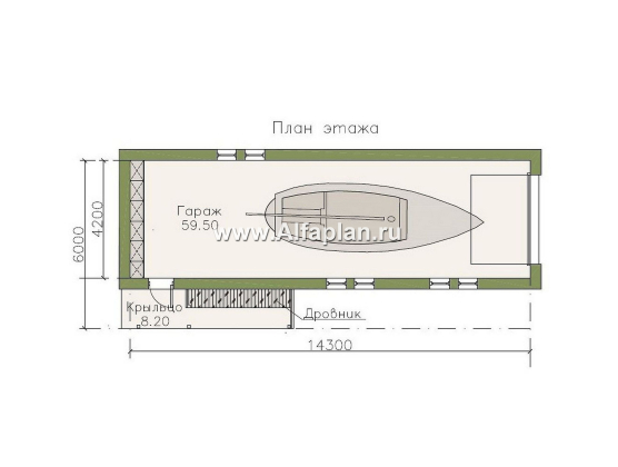 Проект гаража на 2 авто, или эллинг для катера - превью план дома