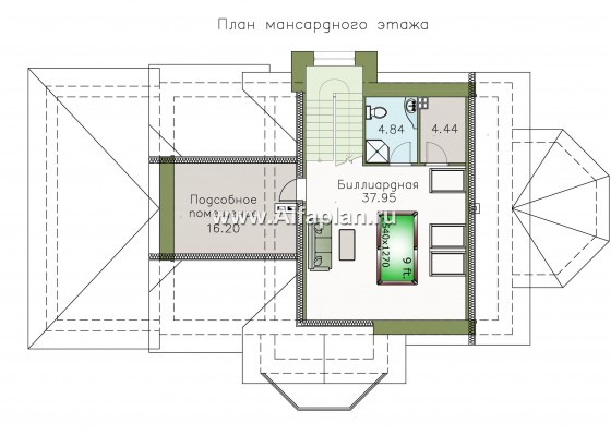 «Ясная поляна» - проект двухэтажного дома, планировка со спальней и кабинетом на 1 эт, с эркером и с гаражом на 1 авто - превью план дома