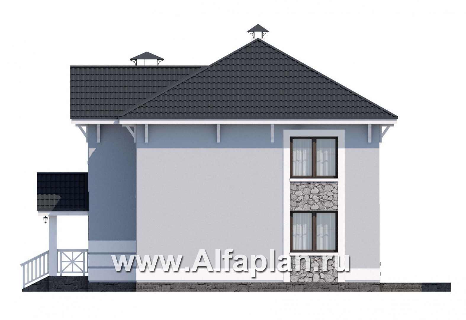 Проекты домов Альфаплан - «Линия жизни»  - проект двухэтажного дома, с гостевой на 1 эт, в стиле эклектика - изображение фасада №2