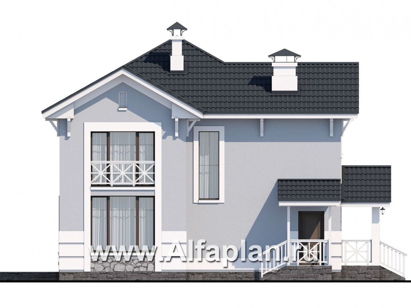 Проекты домов Альфаплан - «Линия жизни»  - проект двухэтажного дома, с гостевой на 1 эт, в стиле эклектика - изображение фасада №3