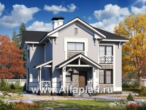 Проекты домов Альфаплан - «Линия жизни»  - проект двухэтажного дома, с гостевой на 1 эт, в стиле эклектика - превью основного изображения