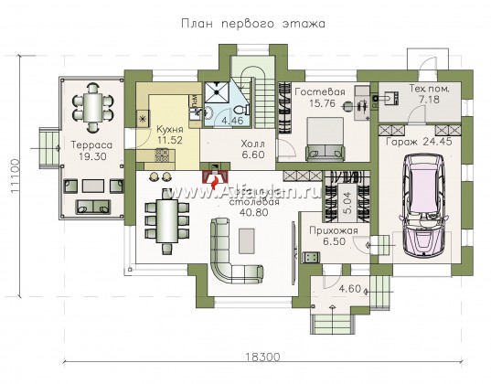 Проекты домов Альфаплан - «Клипер» - комфортный план дома, двускатная крыша - превью плана проекта №1
