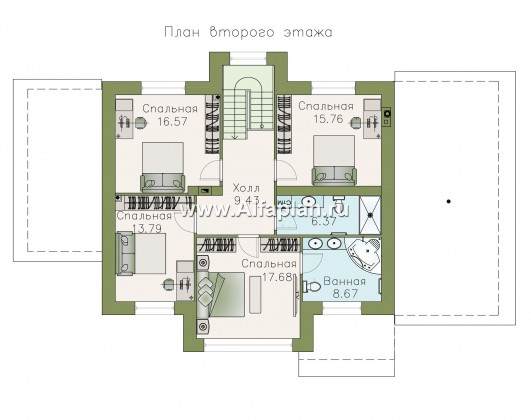 «Клипер» - проект дома с мансардой, планировка 5 спален, двускатная крыша в стиле шале, с гаражом - превью план дома