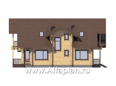 Проект дома с мансардой, из бруса, планировка с террасой и кабинетом на 1 эт, с балконом - превью фасада дома