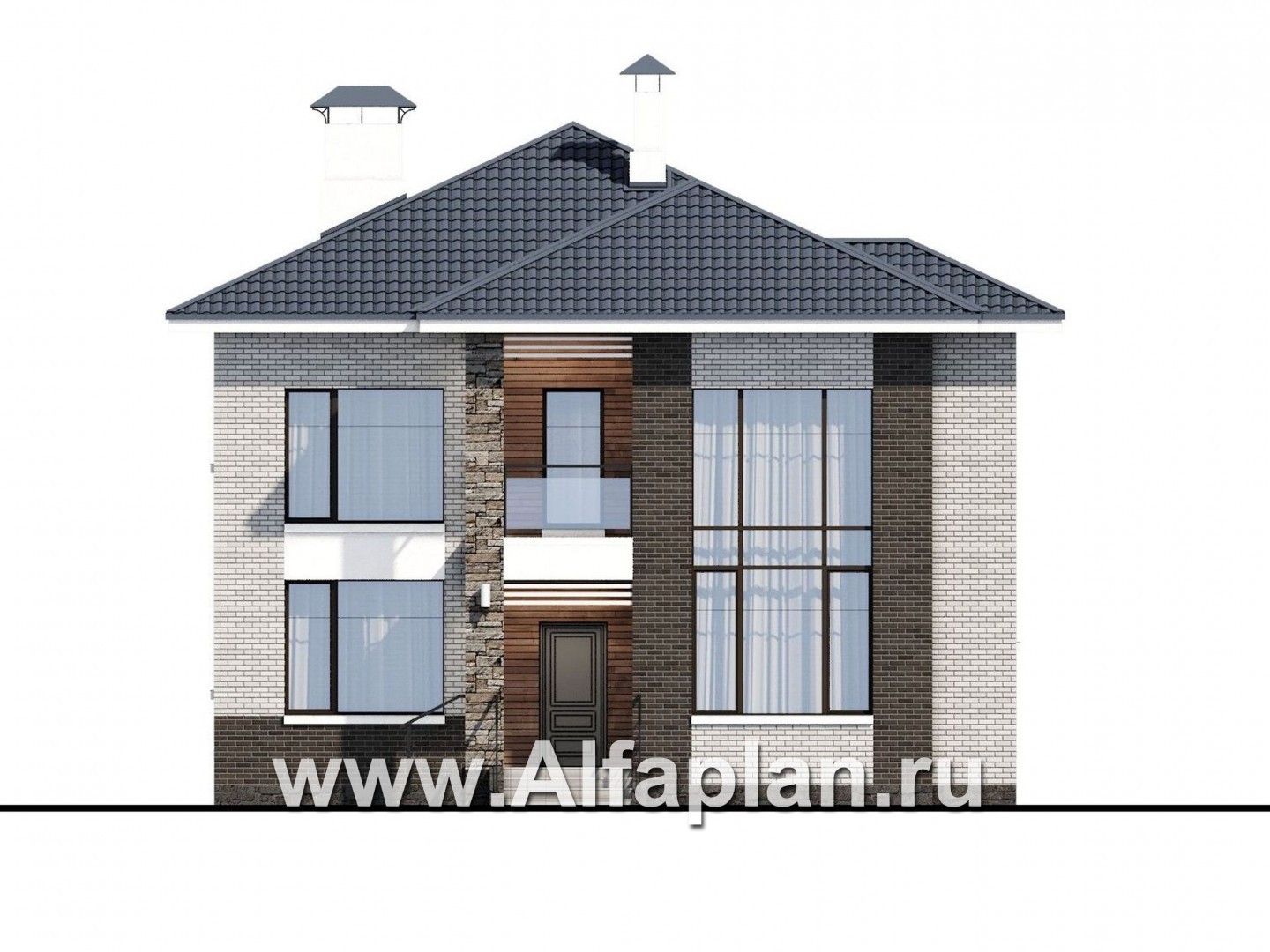 Проекты домов Альфаплан - «Вязьма»- удобный коттедж с двусветной гостиной - изображение фасада №1