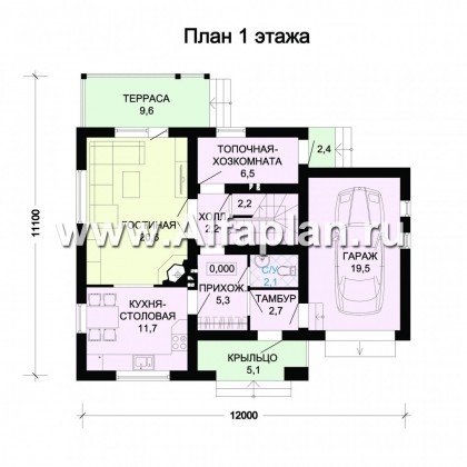 Проект дома с мансардой, 3 спальни, с террасой и с гаражом, дачный коттедж - превью план дома