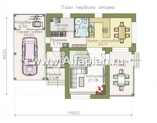 «Фабула» - проект двухэтажного дома с террасой и балконом, с навесом на 1 авто, в скандинавском стиле - превью план дома