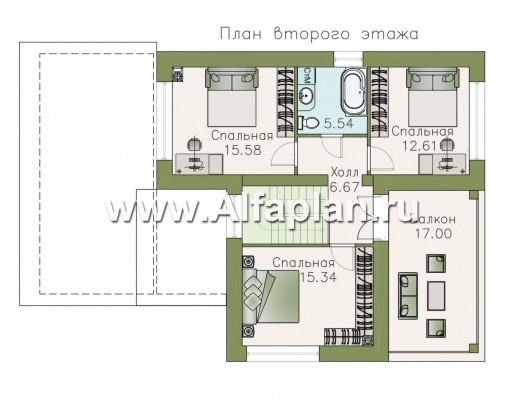 «Фабула» - проект двухэтажного дома с террасой и балконом, с навесом на 1 авто, в скандинавском стиле - превью план дома