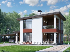 Превью проекта «"Фабула" - проект двухэтажного дома с террасой и балконом, с навесом на 1 авто, в скандинавском стиле»