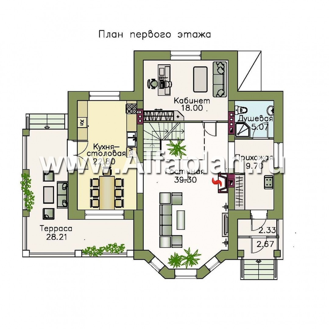 Проекты домов Альфаплан - «Клио Плюс» - коттедж с  цокольным этажом и угловой террасой - изображение плана проекта №3