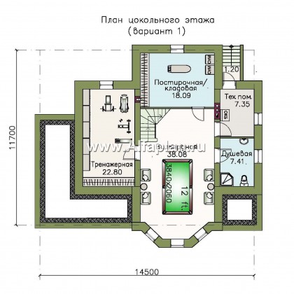 «Клио Плюс» - проект дома с мансардой, с эркером и с террасой, с  цокольным этажом - превью план дома