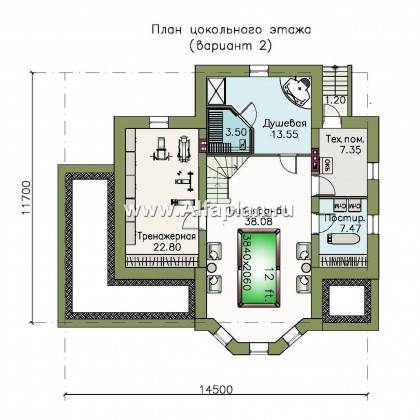 «Клио Плюс» - проект дома с мансардой, с эркером и с террасой, с  цокольным этажом - превью план дома