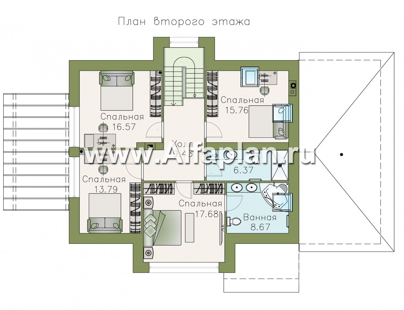 Проекты домов Альфаплан - «Домик в Коломне» - уютный дом с мансардой и гаражом - план проекта №2